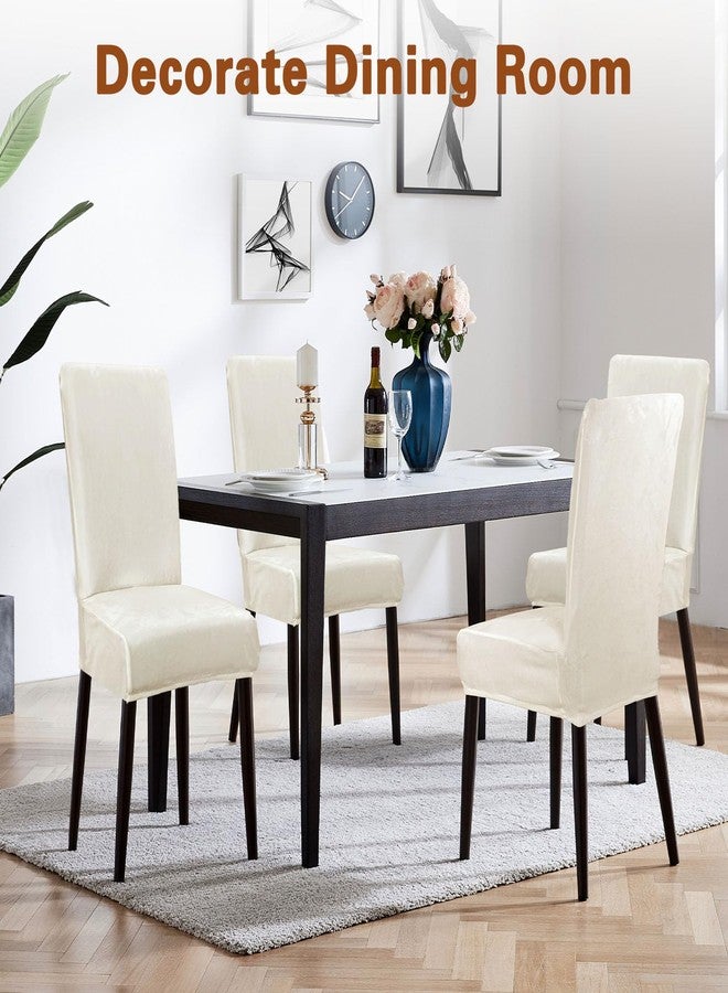 WUSOUPU Velvet Dining Room Chair Cover Stretch Thicker Dining Chair Covers Set of 4, Removable & Soft Velvet Kitchen Chairs Covers Washable Parsons Chairs Slipcover for Kitchen Room (Beige, 4PCS) - Image 2